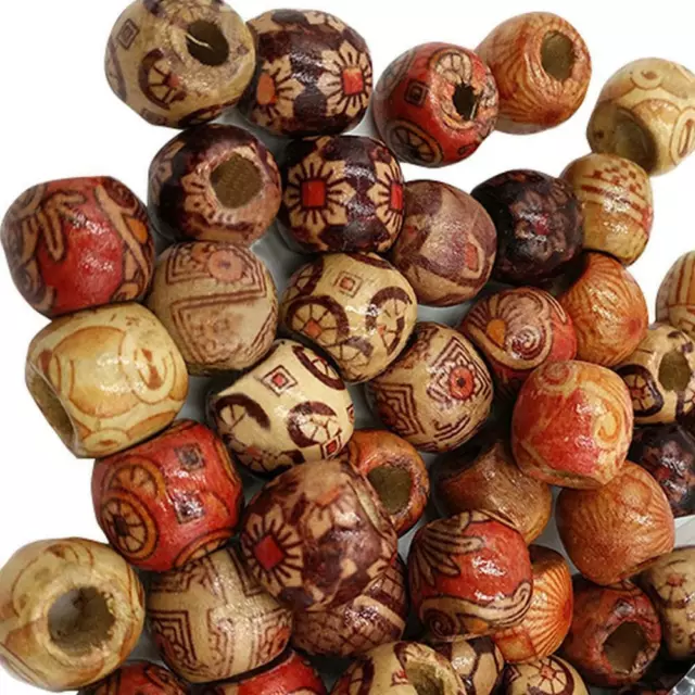 100pcs Mixed Large Hole BOHO Wooden Beads for Macrame European Charms Crafts LOT
