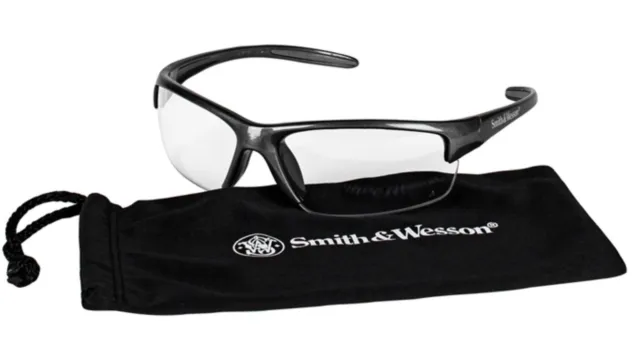 Smith & Wesson 21296 Safety Glasses Wraparound Clear Polycarbonate Lens Gunmetal