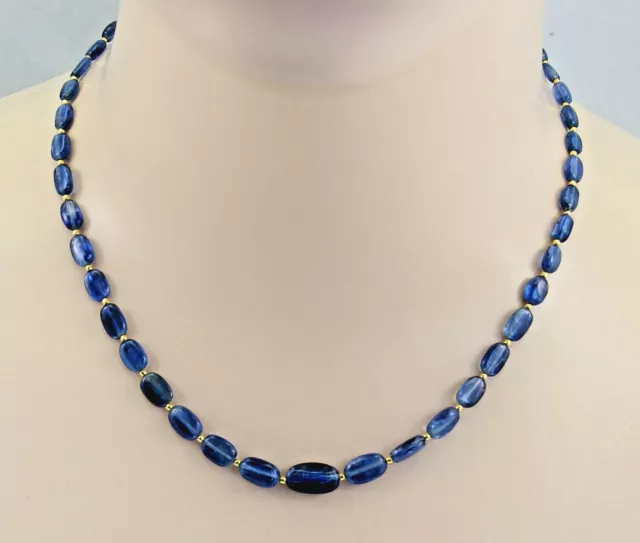 Kyanit-Kette blau - Disthen Halskette mit goldenen Kügelchen  46 cm