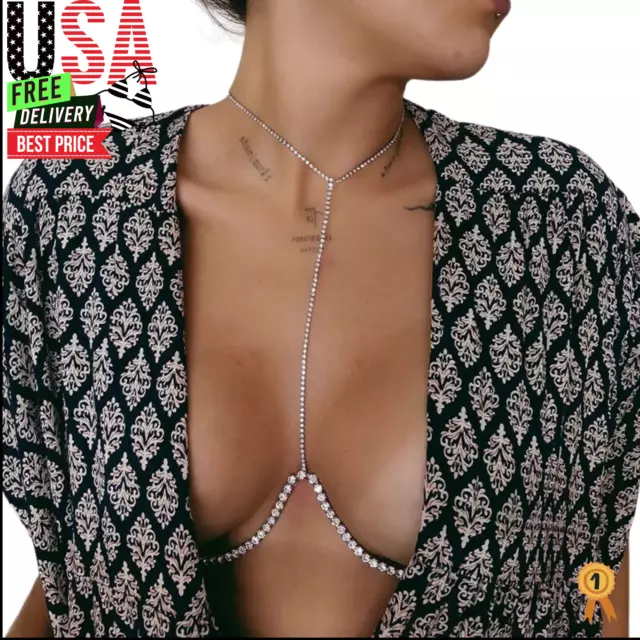 WOMEN BODY CHAIN Jewelry Bikini Bra Chest Metal Beach Harness Crystal  Necklace $7.42 - PicClick