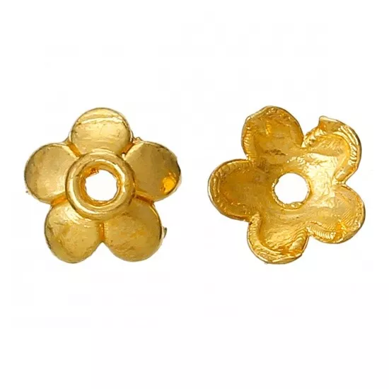 100 Flower Bead Caps - Gold Plated - 6mm x 6mm - Fits 8mm Beads - J42085