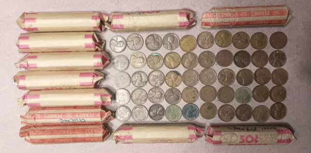 Wheat Pennies Lincoln Head 12 Rolls of 50 Sorted Various Years