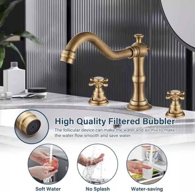 Bathroom Faucet Antique Brass 2 Handles 8" Wide-Spread Vanity 3 Holes Mixer Tap 3