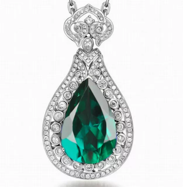 Beautiful Natural 935 Argentium Silver Green Emerald 1.90 CT CZ Gorgeous Pendant