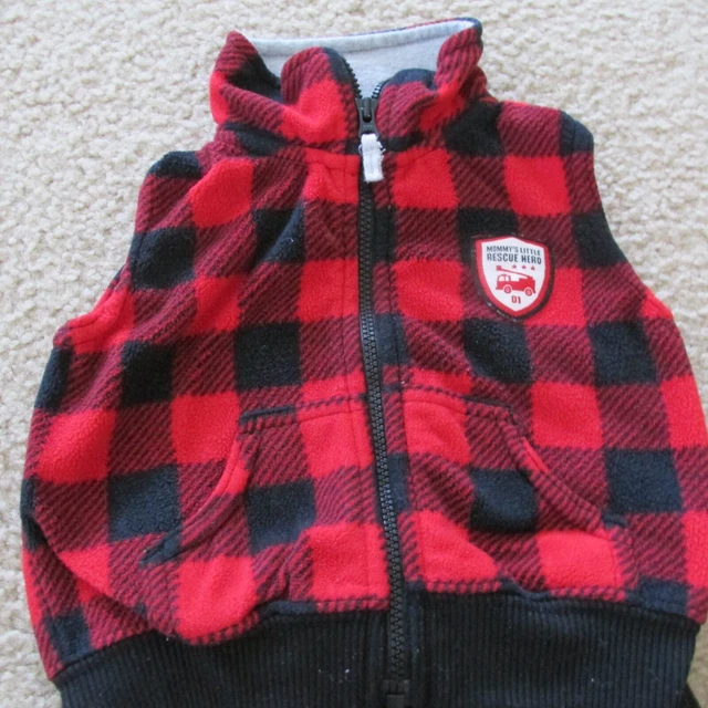 Carters Baby Infant Boy Fleece Vest Pants Outfit 6M Black Red Zip Checkered 2 pc 2