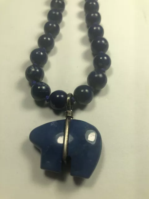 Vintage Imperial Period Chinese Lapis  Pearl Beads Necklace Bear Enhancer 22”