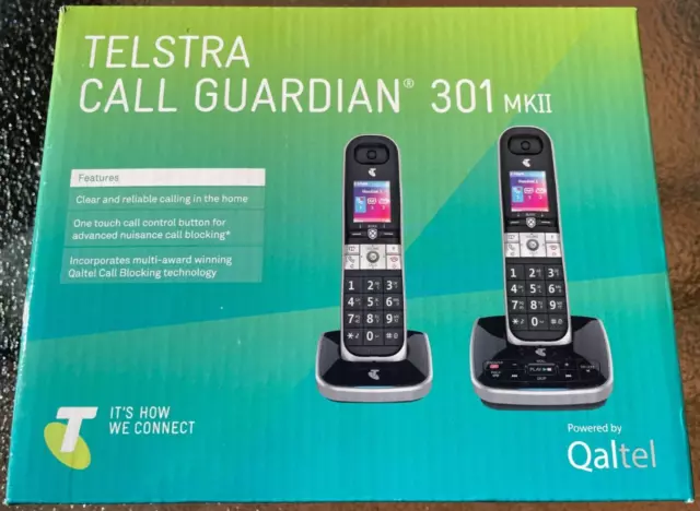 Brand New Telstra Call Guardian 301 MKII 2 Handsets Cordless Phone LONG RANGE 3