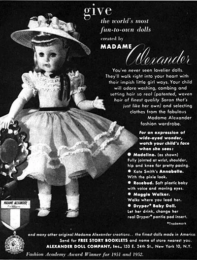 Madame Alexander Doll MADELINE Most Fun-to-own Dolls 1952 Magazine Print Ad