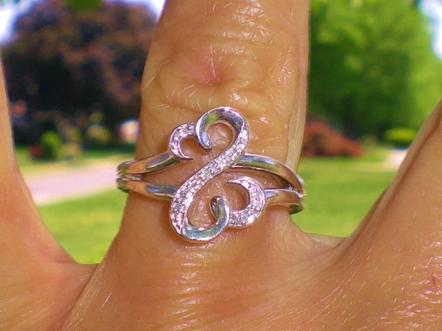 Jane Seymour SS Curlique Open Hearts Diamond Accent Ring 💎   KAY BOX  💎  7 1/2