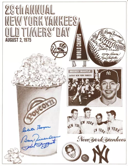 NY Yankees 1975 Old Timers Program Signed By Phil Rizzuto,Clete Boyer,Richardson