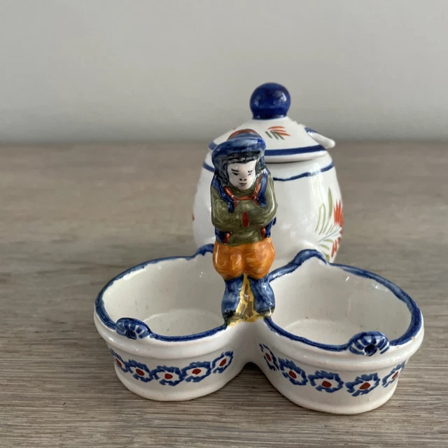 Moutardier salière poivrière faïence ancienne, breton