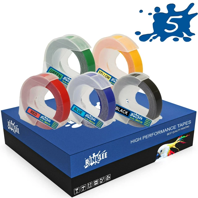 5 Rolls 3D Embossing Label Tape Compatible with DYMO Omega & Junior Embossers
