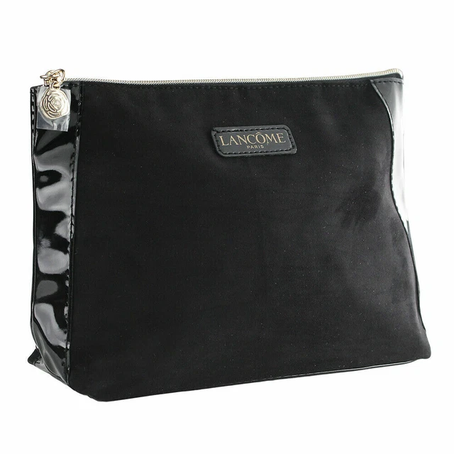 Lancome Black  Charcol with Gold Zipper Cosmetic Makeup Travel Bag