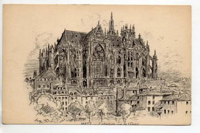METZ Moselle CPA 57 Souvenir de Metz cathedral engraving card