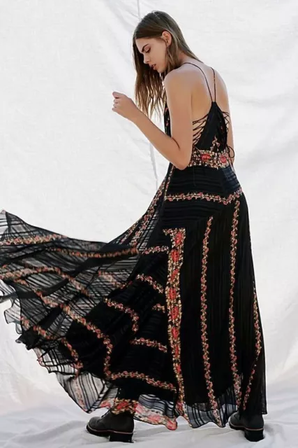 Free People NWT Size 2  Luxe Maxi Dress Bella Black Combo NEW XS