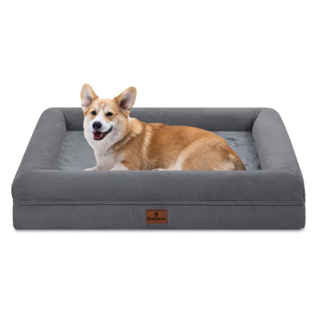 Dark Gray Orthopedic Medium Dog Bed Pet Sofa with Cover and Memory Foam Bolster