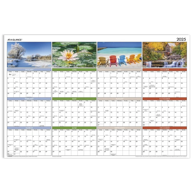 ATAGLANCE 2025 SEASONS in Bloom Horizontal Vertical Erasable Yearly