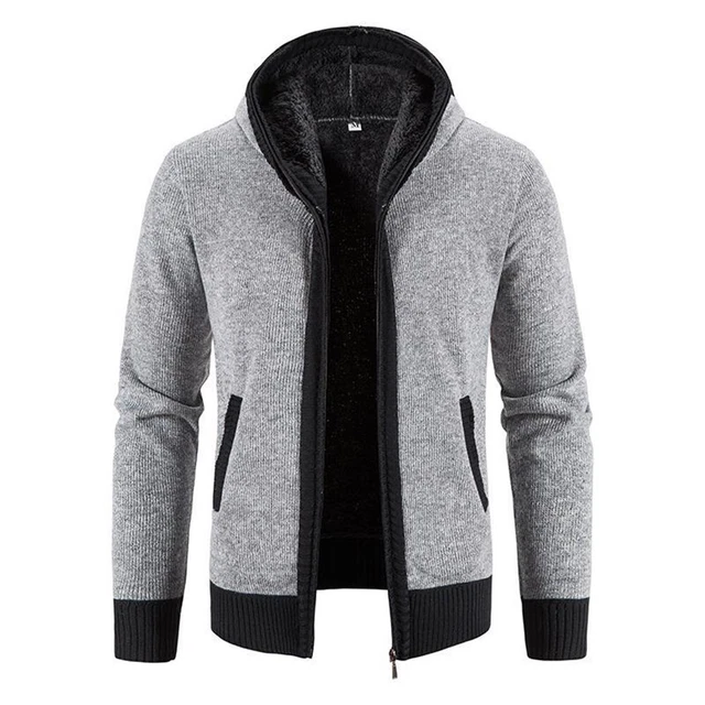 Mens Thick Warm Fleece-Lined Hooded Hoodie Winter Zip Coat Jacket Sweatshirt