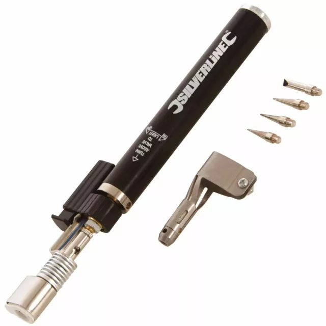 Silverline Gas Soldering Iron 195mm Includes 4 Soldering Tips Refillable 497837