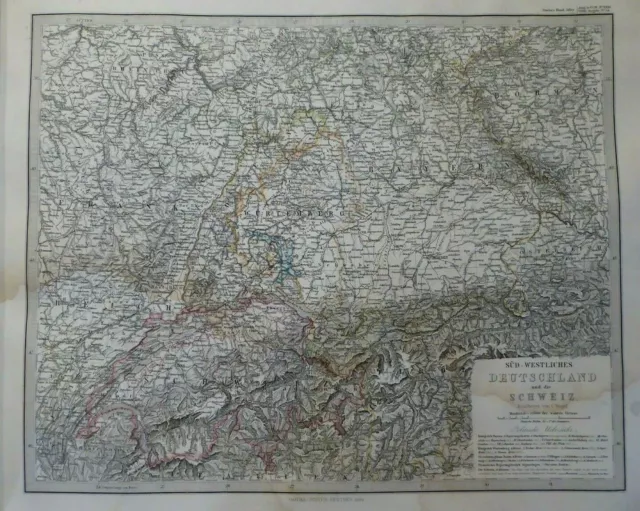 Stieler Landkarte Südwest - Deutschland und die Schweiz, Gotha Perthes 1869