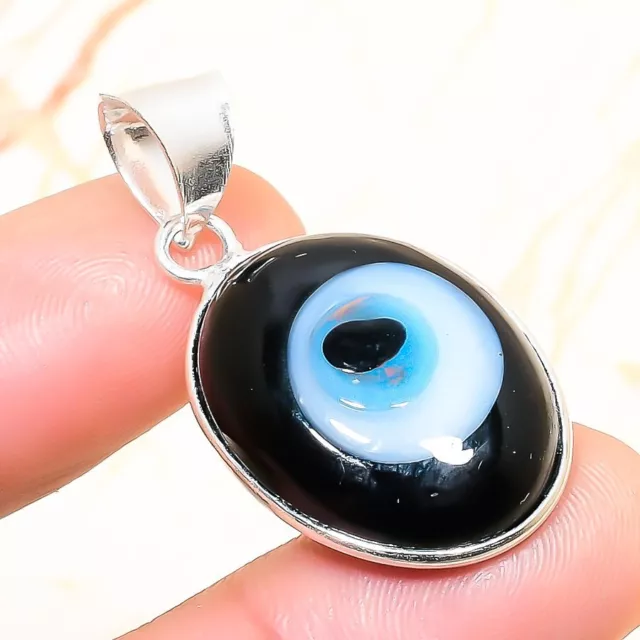 Black Evil Eye Gemstone Handmade Gift Jewelry Pendant 1.38" W270