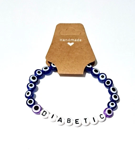 Pulsera de alerta médica advertencia acrílico cuentas planas para mal de ojo lila y negro