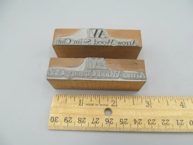 Arrow Wood Country + Swim Club Vintage Advertising Printing Press Block Stamp