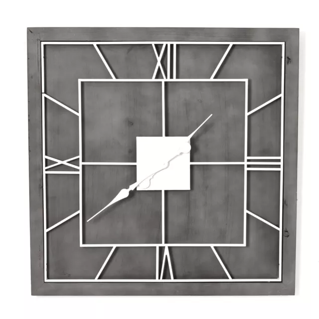 Large Square Wooden Grey / Silver / White Wall art Clock