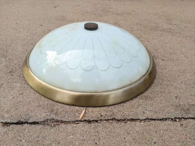 Vintage Art Deco MCM White Glass Ceiling Light Fixture Flush Mount Peacock Daisy