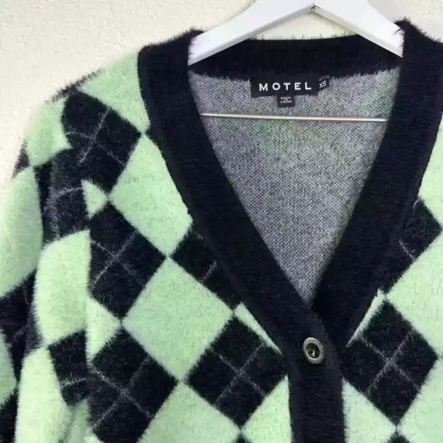 MOTEL ROCKS Saidi Cardigan Diamond Black Green XS 3