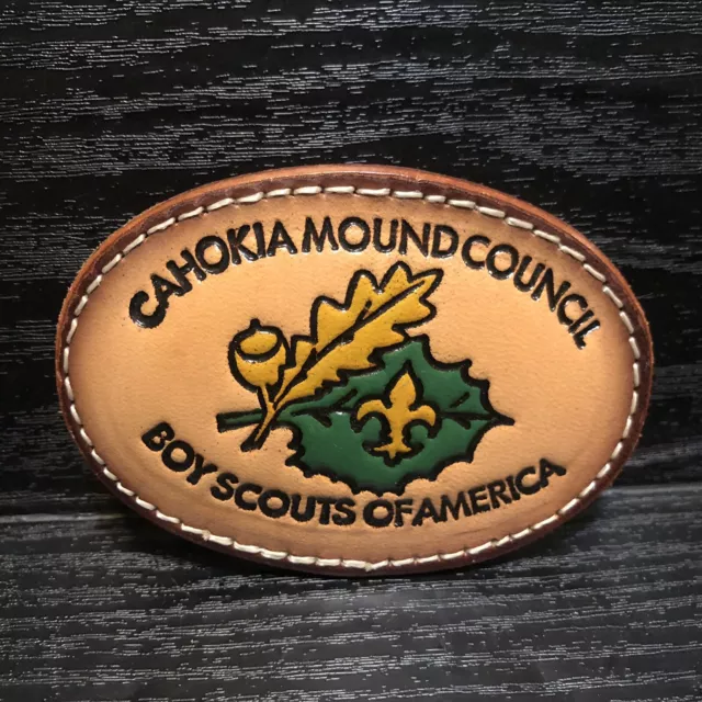 Leather Boy Scouts Belt Buckle Cahokia Mound Council Vintage BSA Illinois