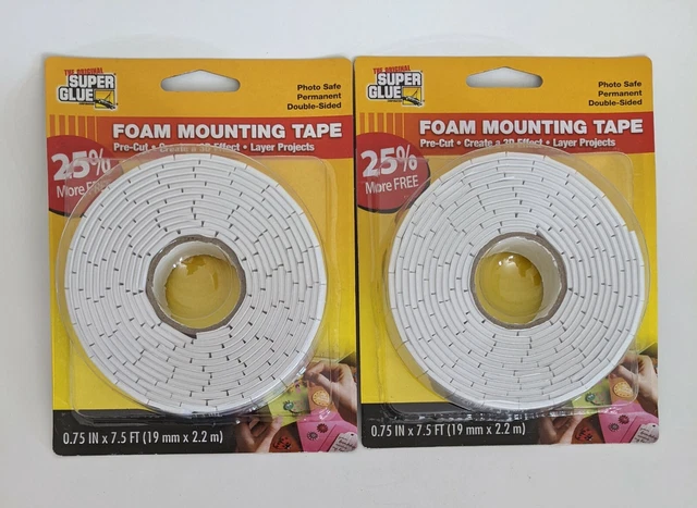 Cinta de montaje de espuma precortada súper pegamento cinta de doble cara 7,5 pies ea roll 2 paquetes