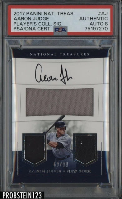 2017 National Treasures Aaron Judge RC Rookie Triple Jersey /99 PSA/DNA 8 AUTO