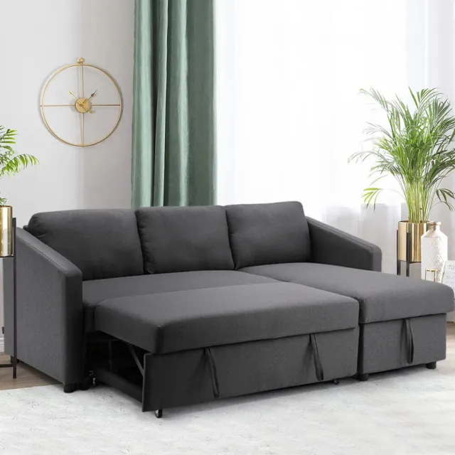 3 Seater Sofa Bed Corner Fabric Sleeper Sofas with Storage & Reversible Chaise