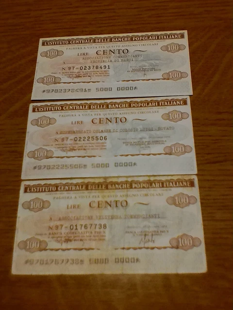 Miniassegni Ist. Cen. Banche Popolari Italiane - Lotto Ml1554 (N. 3 Emissioni)