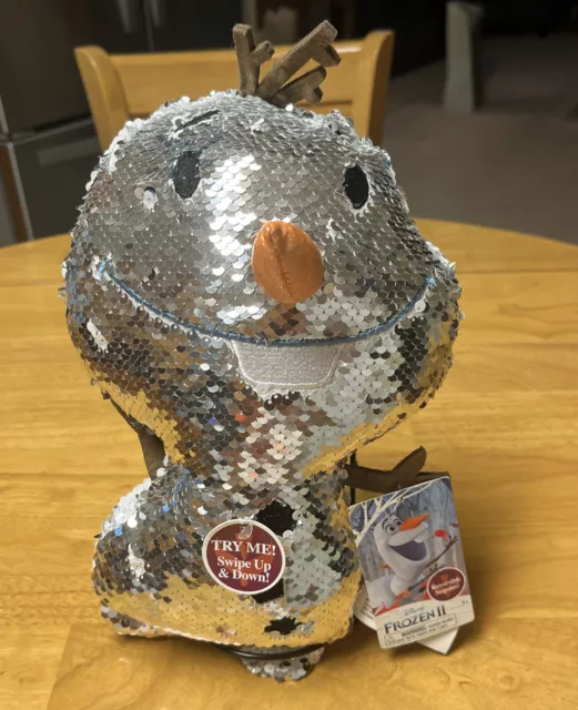 Disney Frozen II  OLAF Reversible Sequin 13” L Plush White To Silver w/TAG