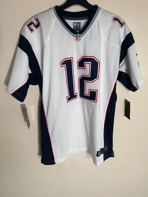 Maglietta New England Patriots Bambino NFL Nike Road Top - 18-20 anni - Brady 12 - Nuova con etichette