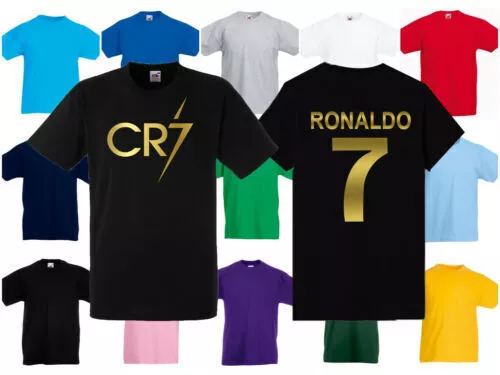 New CR7 T Shirt Boys Ronaldo 7  Football Gift Kids Gold Cristiano Top 2-13 Years