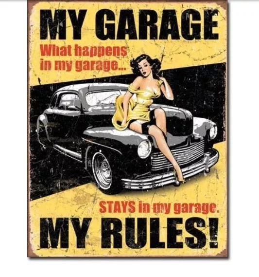 My Garage My Rules Metal Tin Sign Hot Rod Man Cave Shop Bar Wall Decor #1671