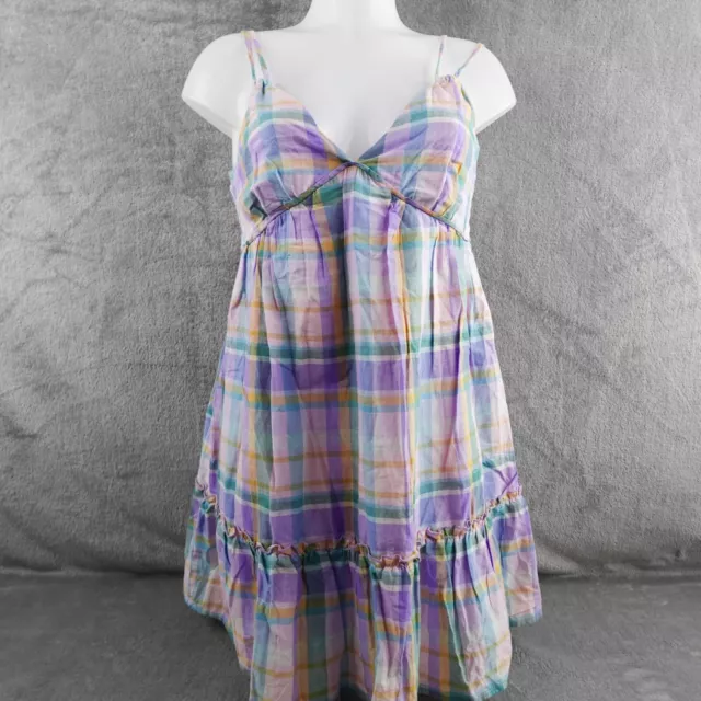 Wild Fable Womens Dress Small Purple Plaid Mini Babydoll Sundress Tiered NEW