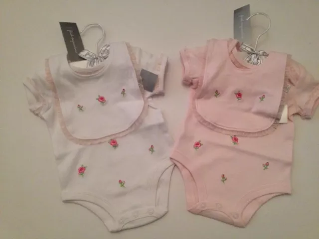 First Impressions Baby Girls Bodysuit Bib Size 3 6 Months White Pink Embroidered