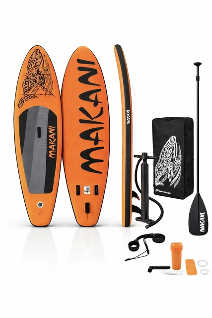 Planche stand up Makani 320x80x15 cm noir-rouge PVC gonflable jusqu'à 120 kg revêtement antidérapant avec pompe sac de transport kit réparation pagaie