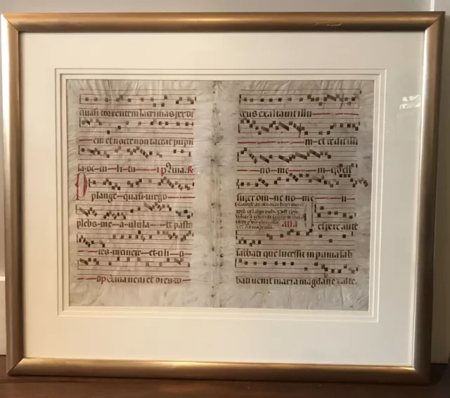 Framed Antique Medieval Illuminated  Vellum Manuscript