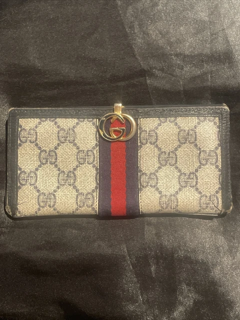 Vintage Gucci Sherry Line GG Web Stripe Canvas Bifold Checkbook Holder Wallet