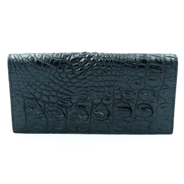 Cartera de embrague larga unisex de cuero de cocodrilo negro real.