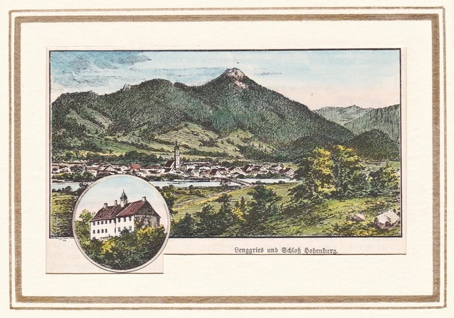 Schloss Hohenburg LK Bad Tölz-Wolfratshausen Bayern Ansicht Holzstich 1880