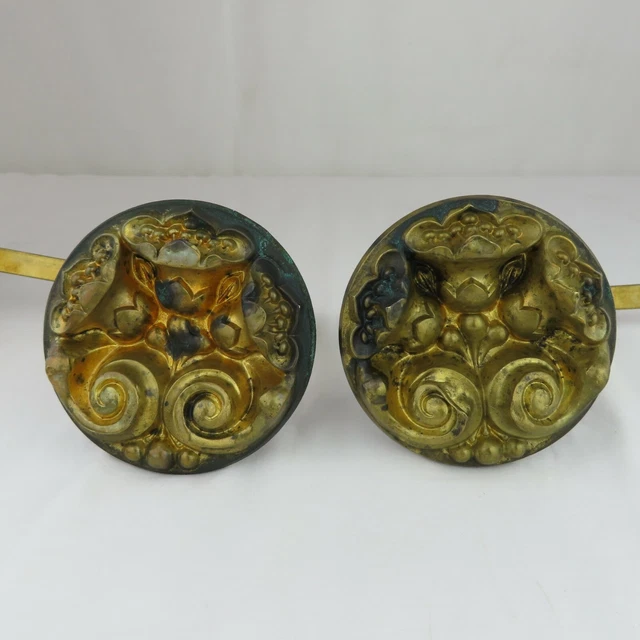 Antique Victorian Gilt Brass Curtain Tie Backs Custom Brackets Molded Floral