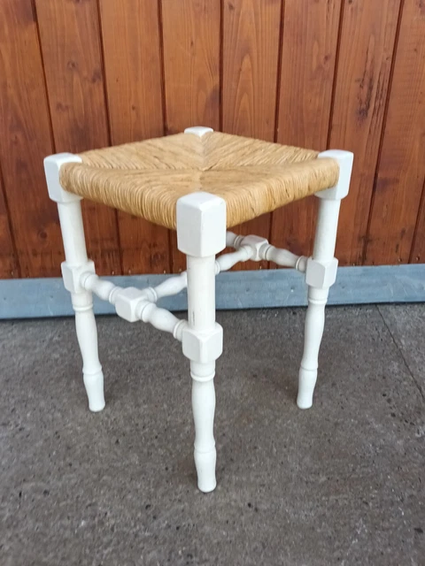 Stool Biedermeier Chair Stool Wood Old & Antique Straw White Um 1900