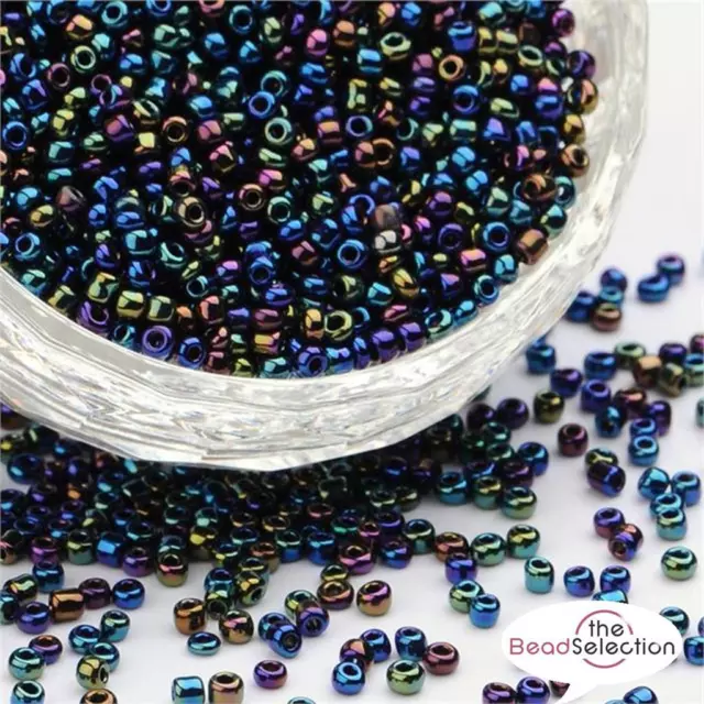 50g RAINBOW AB BLACK PURPLE METALLIC GLASS SEED BEADS 11/0- 2mm