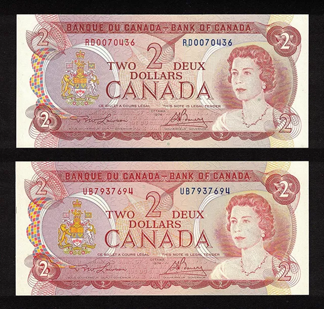 1974 $2.00 Original & Modified TINT BC-47a CH UNC EPQ * (2) Two Dollars QEII Set